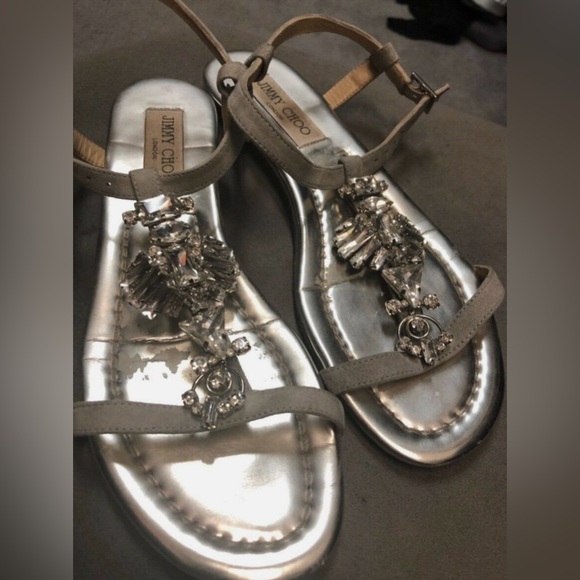 Jimmy Choo Metallic Night Crystal-embellished Suede Sandals Size 38 - Picture 3 of 6